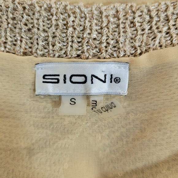 Sioni Women's Beige Metallic Sequin Long Sleeve Open Knit Sweater Size Small - Picture 8 of 9